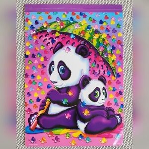 Vintage LISA FRANK NOTE PAD Sketch Book Neon Panda Bears 9.5 X 6.5